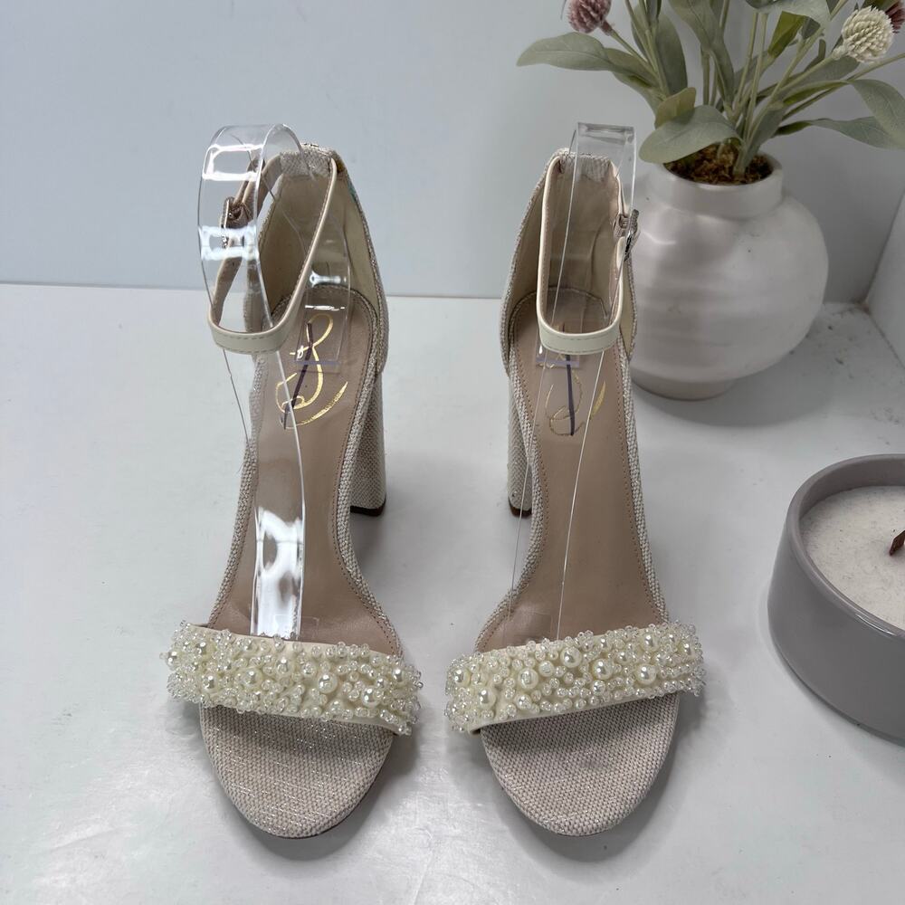 Sam Edelman Yaro Perla Block Heal Sandal Modern Ivory Women's 8 Bridal Wedding - Picture 5 of 10